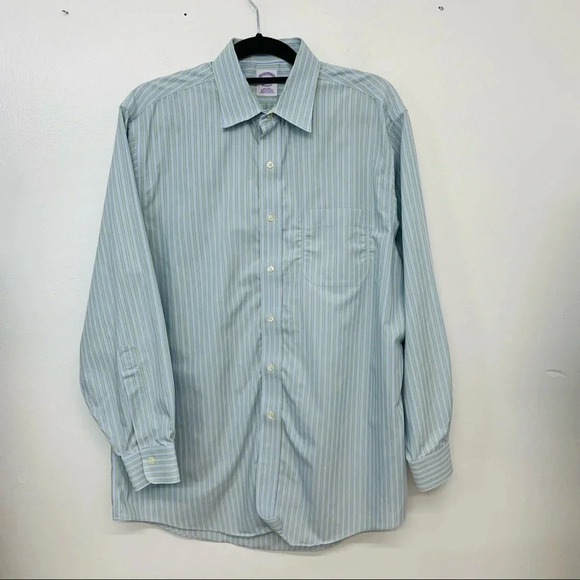 Brooks Brothers Shirt Lot Men 16 Non Iron Blue Stripe Check All Cotton Classic - Picture 6 of 11